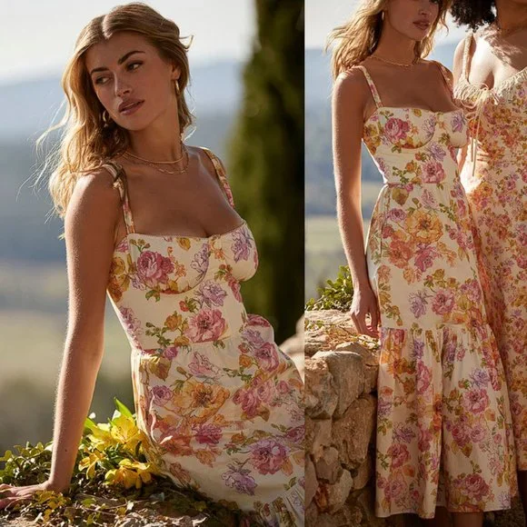 HOUSE OF CB 'Elia' Ivory Floral Midi Sundress NWOT - Picture 3 of 14